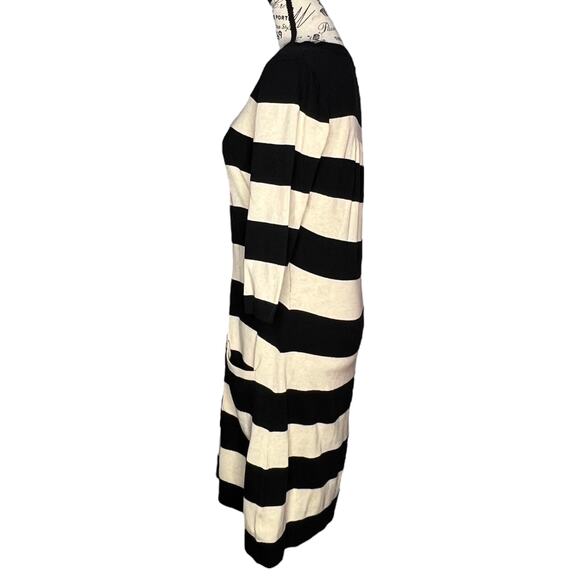 Pink Rose (M) Square Neck 1/2 Sleeve Sweater Dress Wide Stripe Two Pocket - Picture 2 of 12